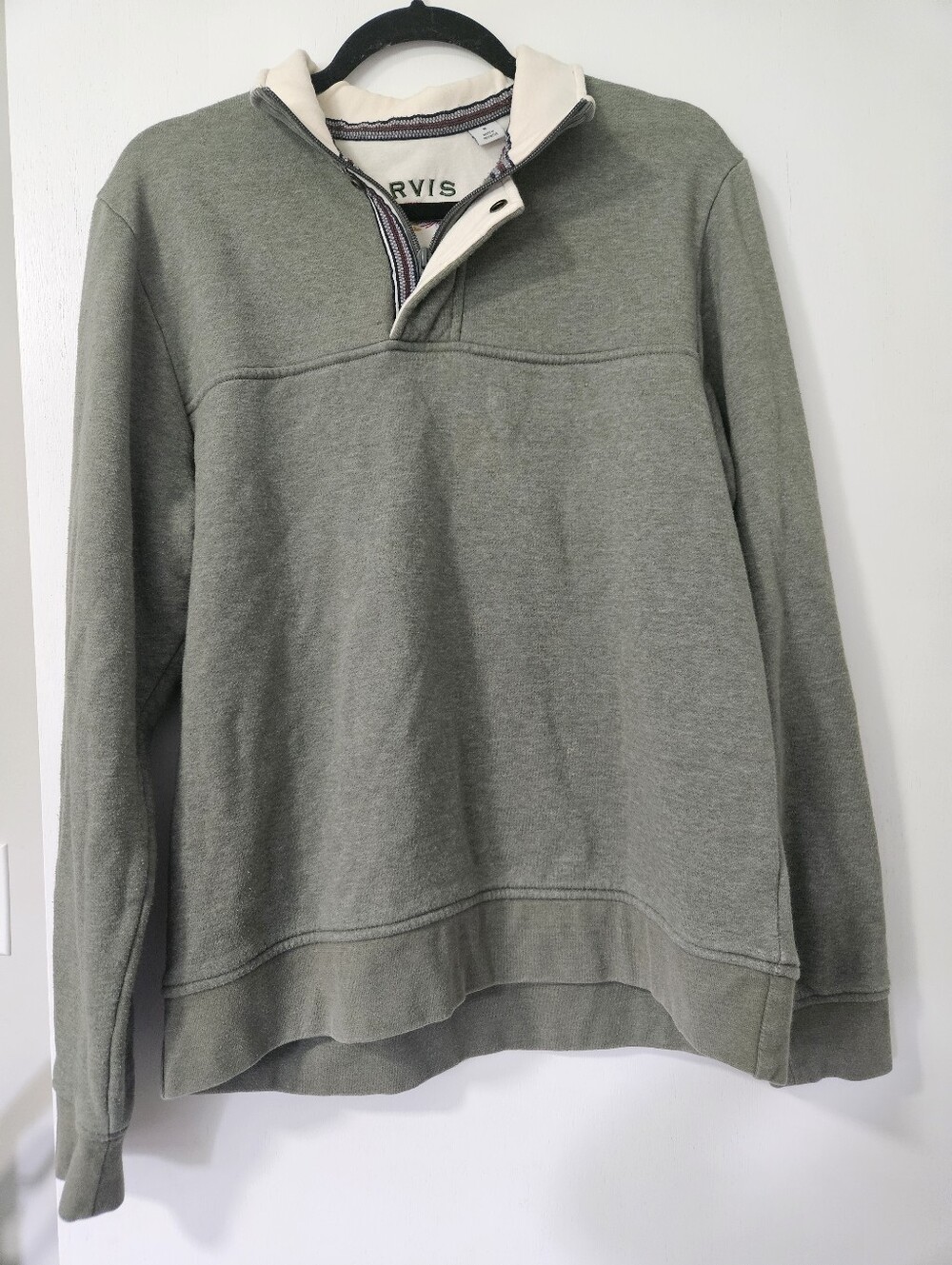 Orvis Green Heathered 1/4 Snap Pullover Sweatshirt Mock Neck | Size Medium